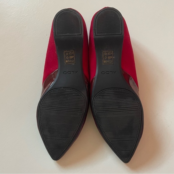 ALDO | 7.5 | Red Burgundy Point Toe Flats | Suede Patent - Picture 7 of 8